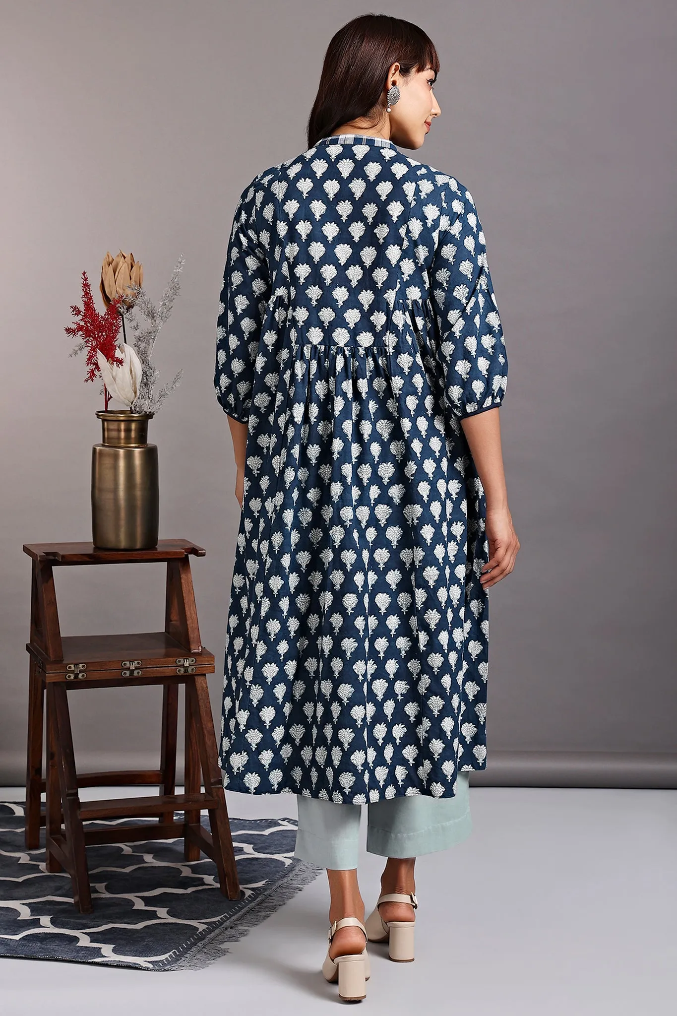 gather dress with yoke - indigo halo & tuberose garden