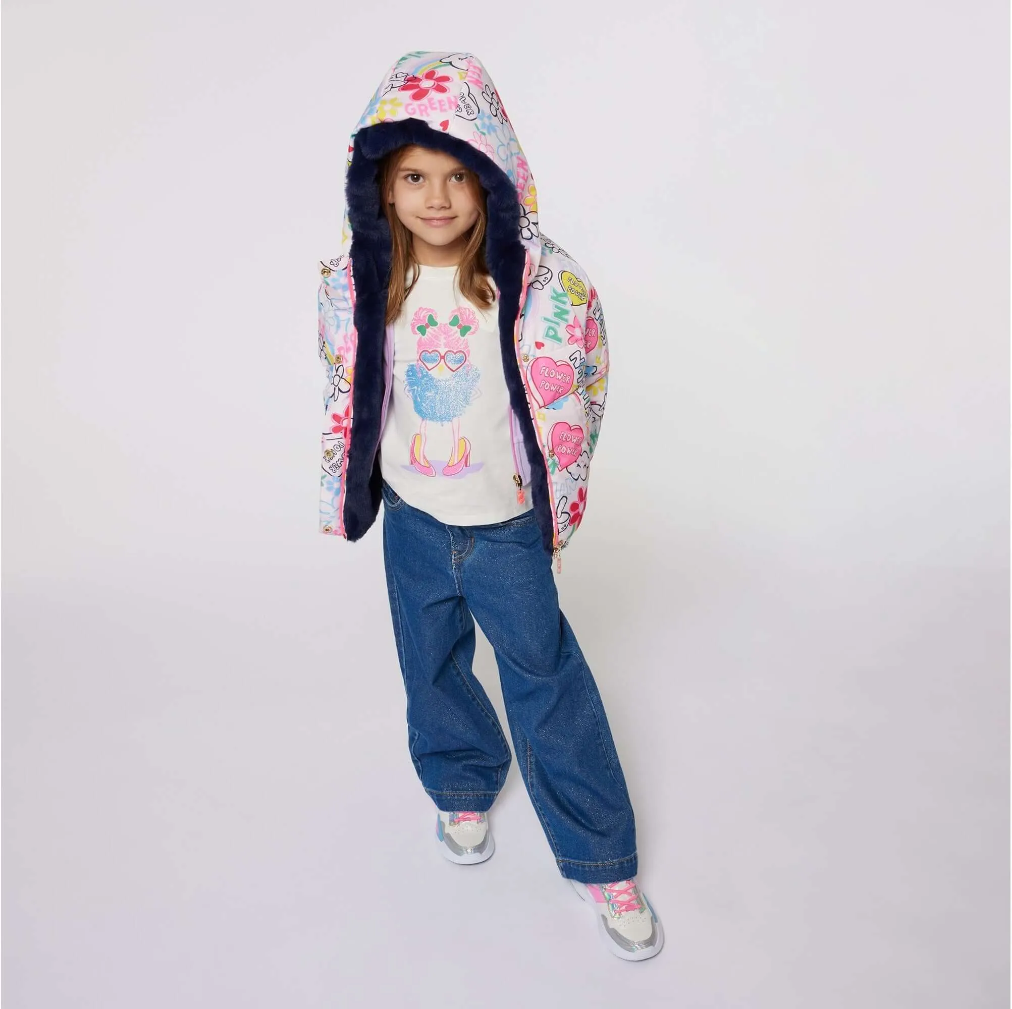 Girls Graffiti Reversible Puffer Coat