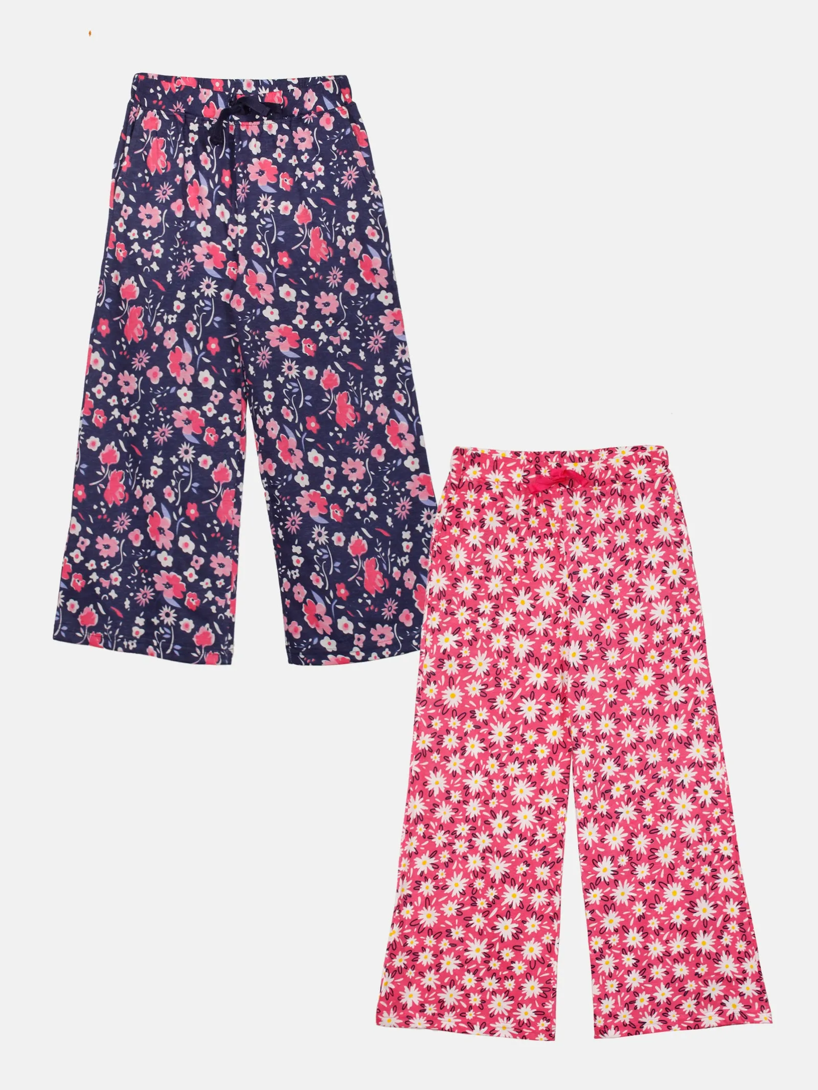 Girls Pack of 2 Cotton Printed Flared Pajama