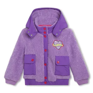 Girls Purple Faux Shearling Hooded Jacket