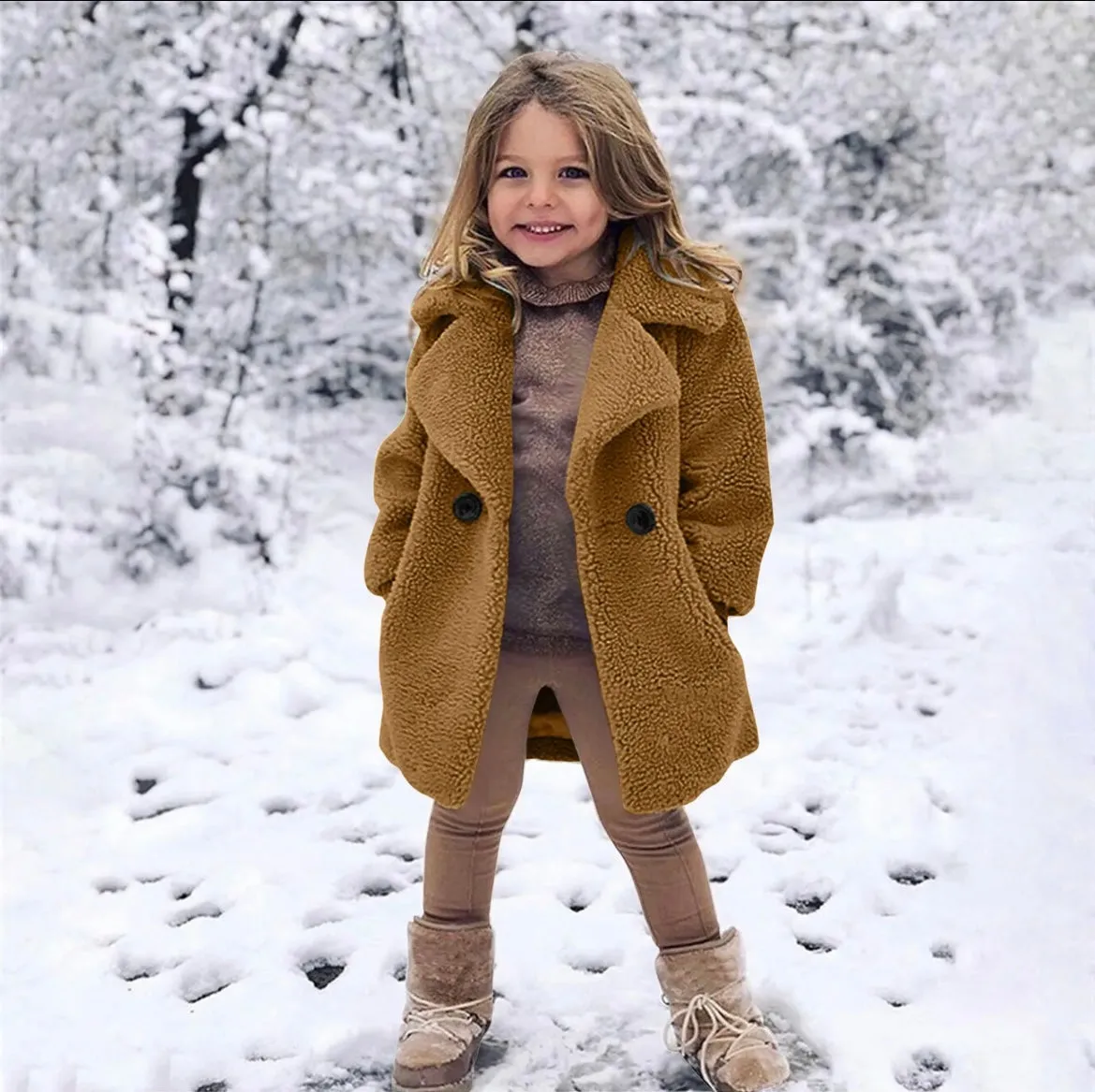 Girls Sherpa Coat - Coffee