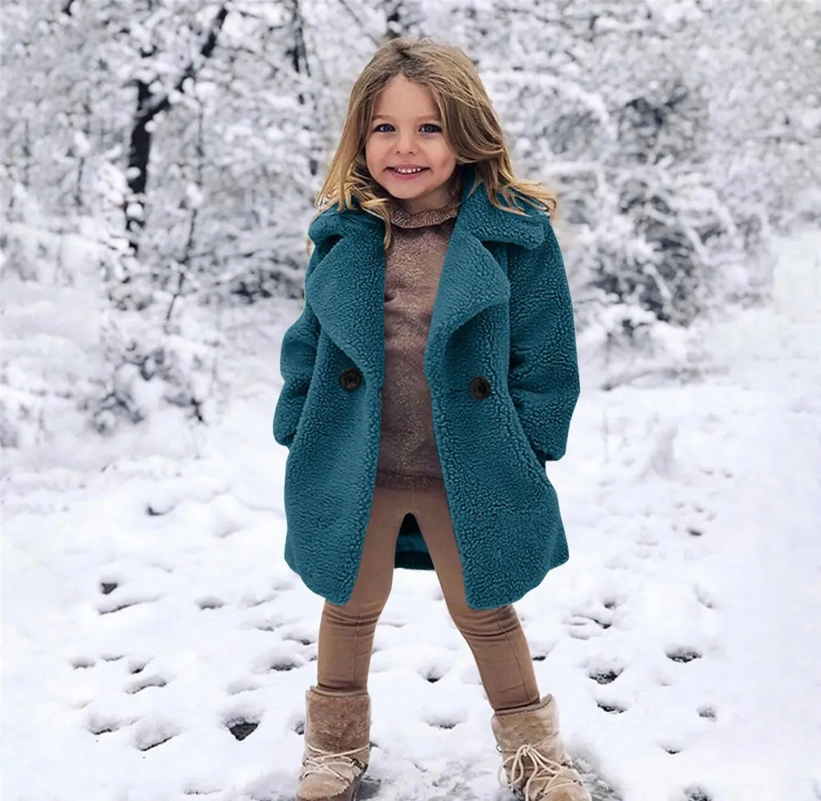 Girls Sherpa Coat - Teal