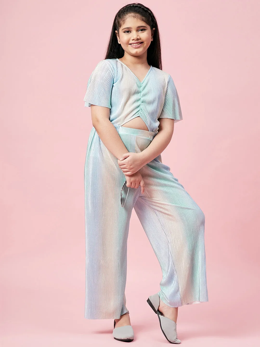 Girl's Solid Jumpsuit Green - StyloBug KIDS