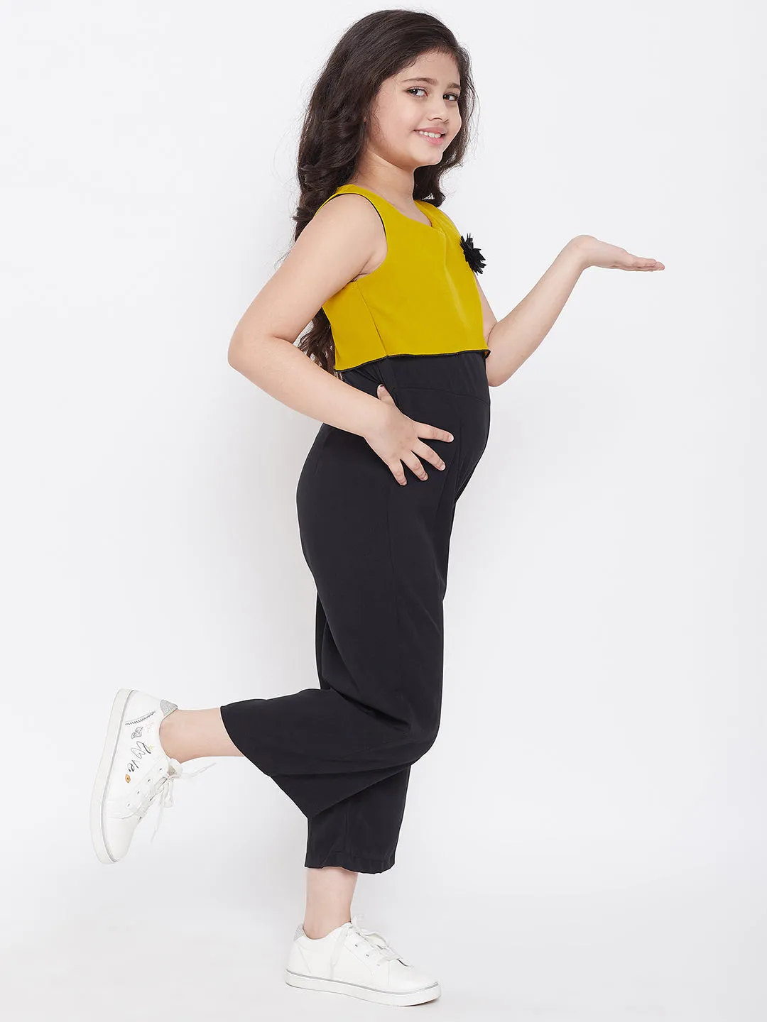 Girl's Solid Jumpsuit Yellow - StyloBug KIDS