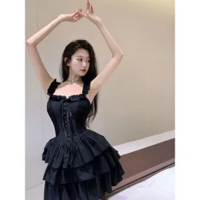 Gothic Goth Harajuku Sexy Slip Dress Ruffles Y2k Streetwear Dark Punk Cake Dresses Party Korean Fashion Summer