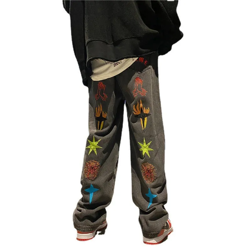 graffiti embroidered jeans