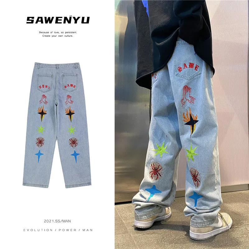 graffiti embroidered jeans