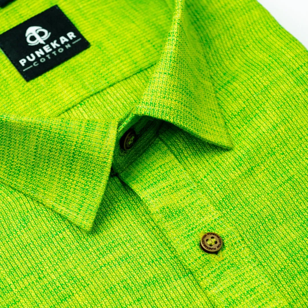 Green Color Combed Cotton Shirts For Men