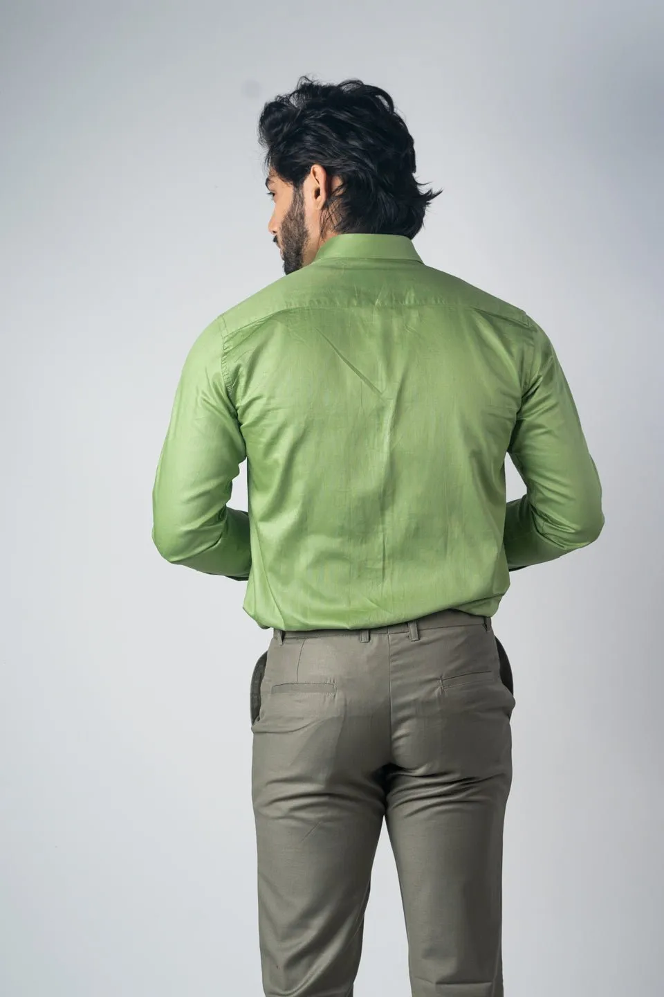 Green Color Micro Checks Texture Satin Cotton Shirt For Men