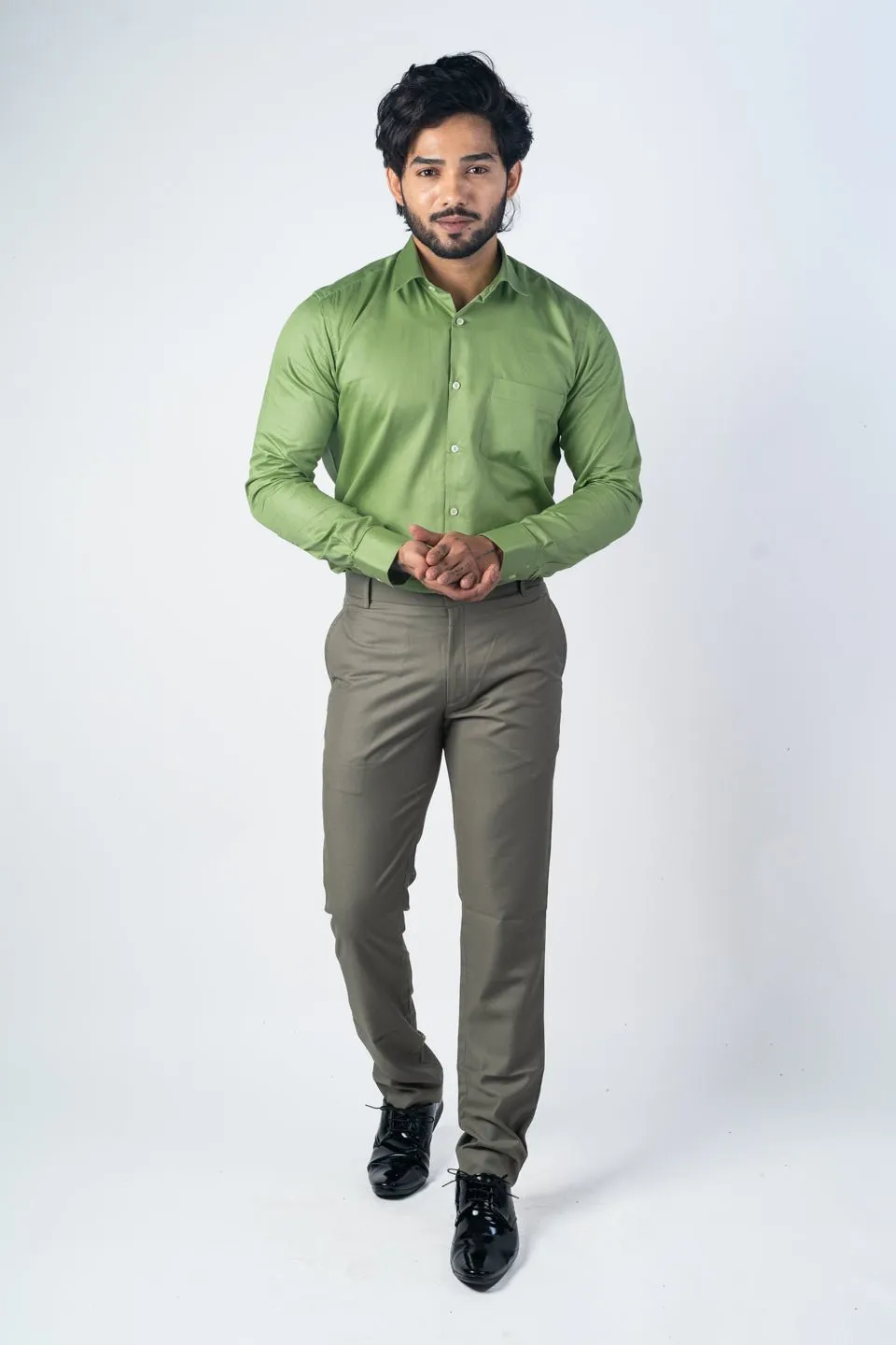 Green Color Micro Checks Texture Satin Cotton Shirt For Men