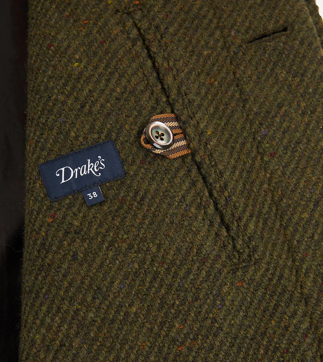 Green Donegal Wool Twill Raglan Coat