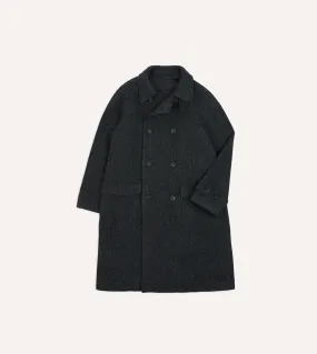 Grey Herringbone Wool Double-Breasted Raglan Coat