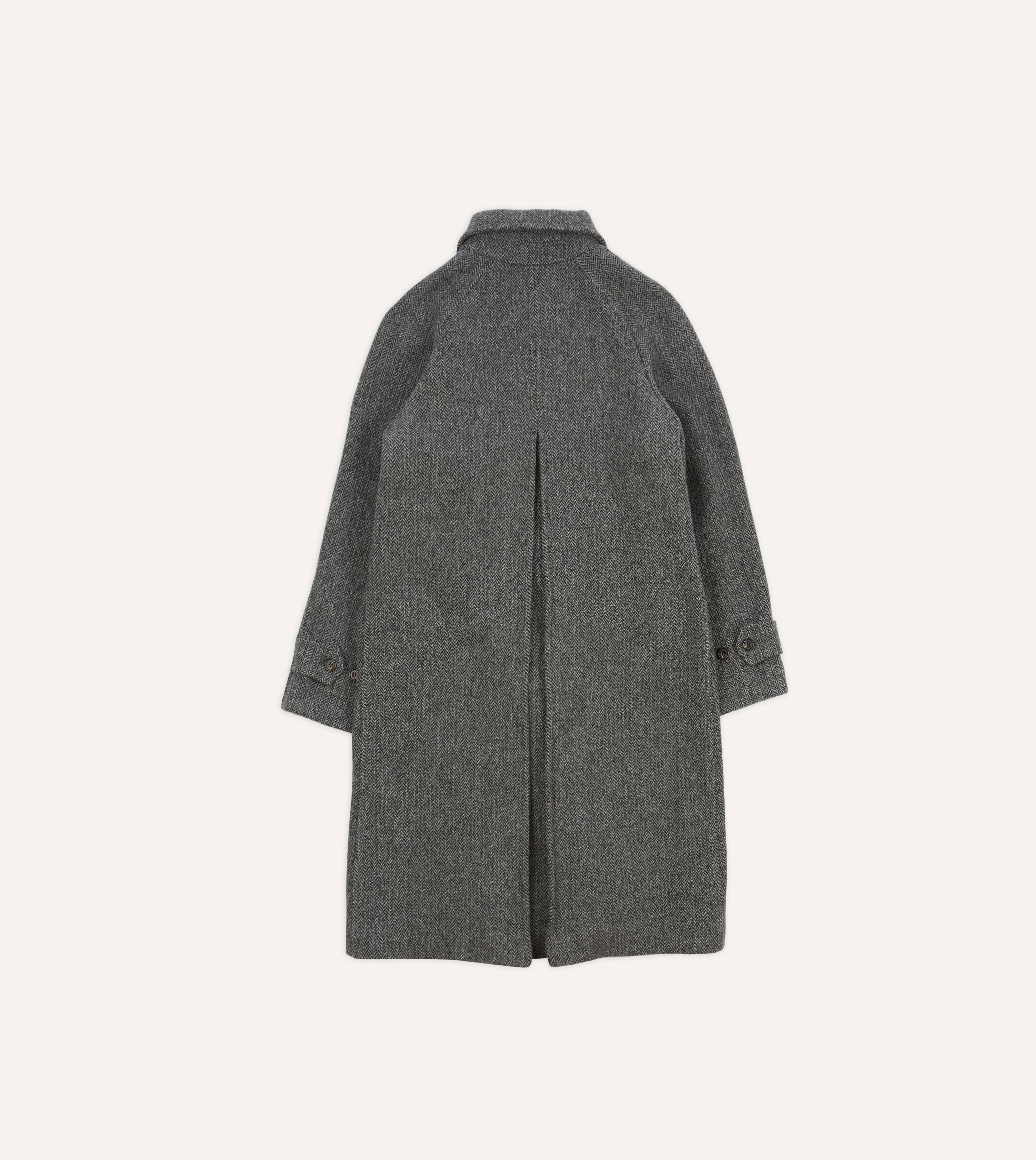 Grey Herringbone Wool Raglan Coat