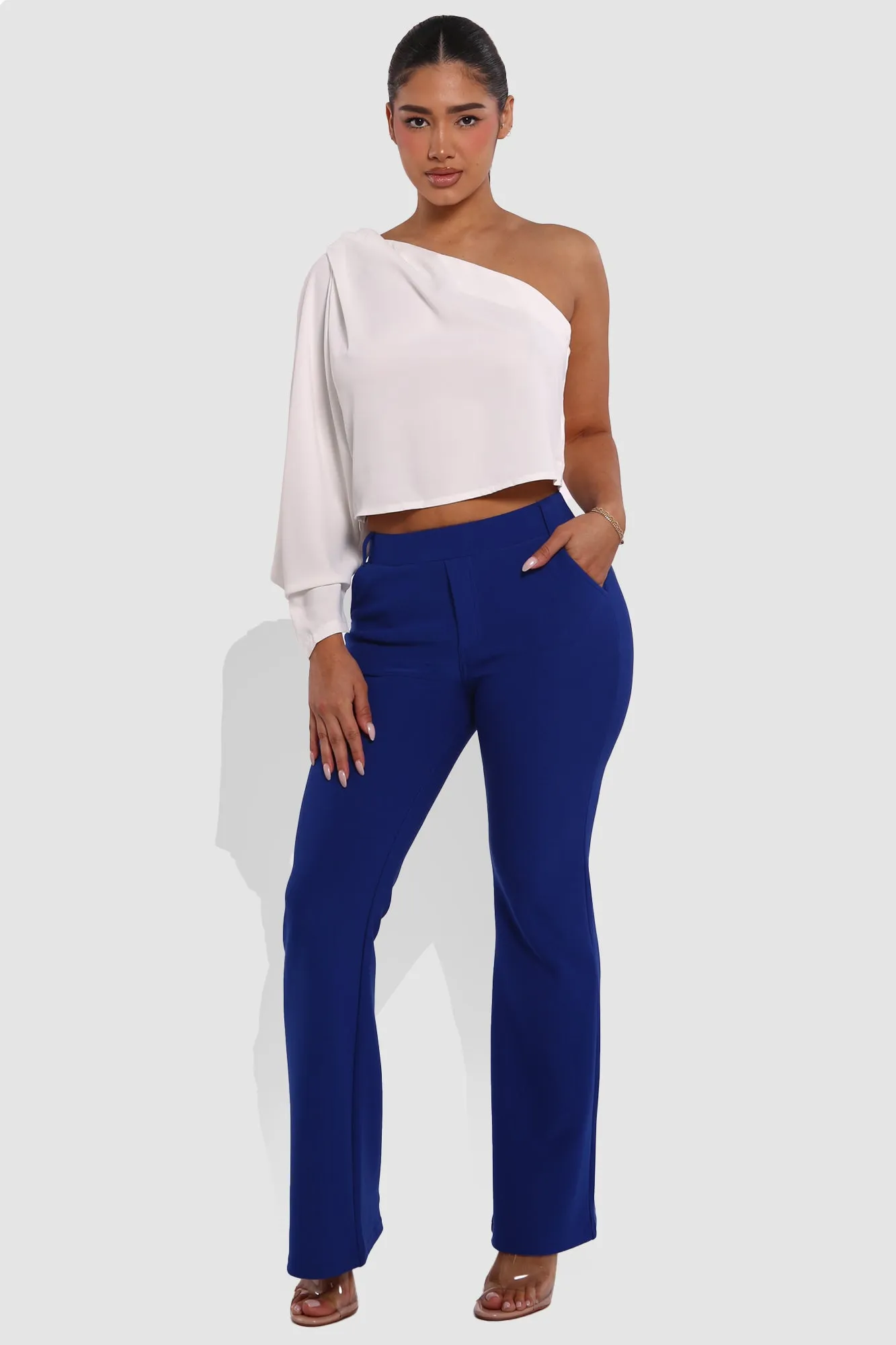 High Rise Pull On Sculpting Flare Pants - Blue