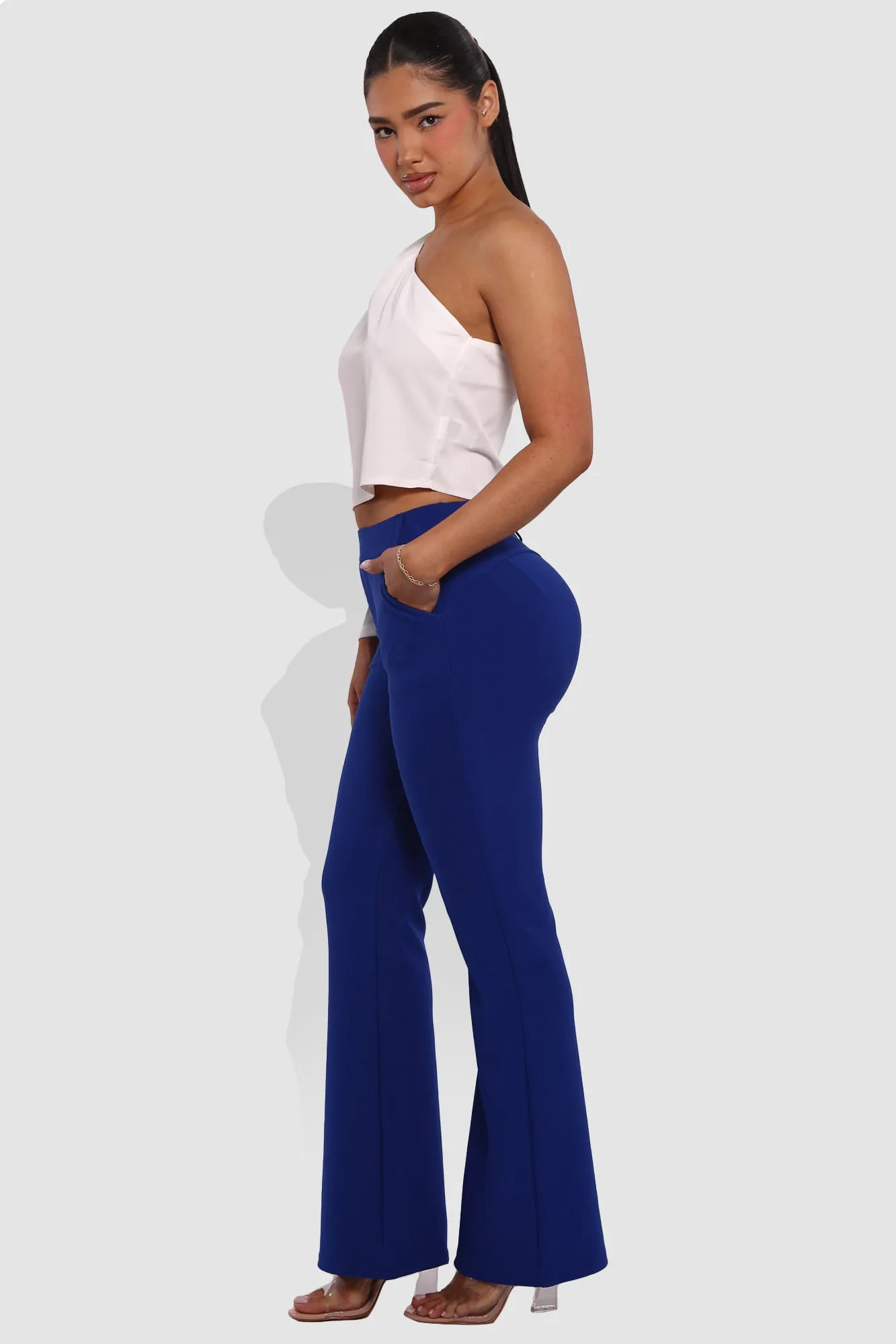 High Rise Pull On Sculpting Flare Pants - Blue