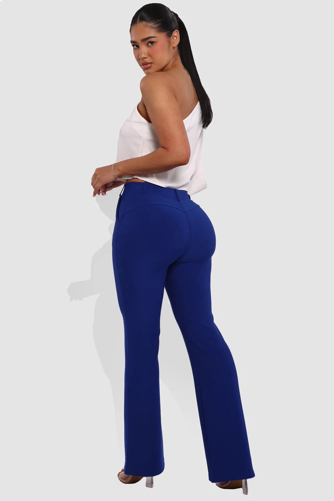 High Rise Pull On Sculpting Flare Pants - Blue