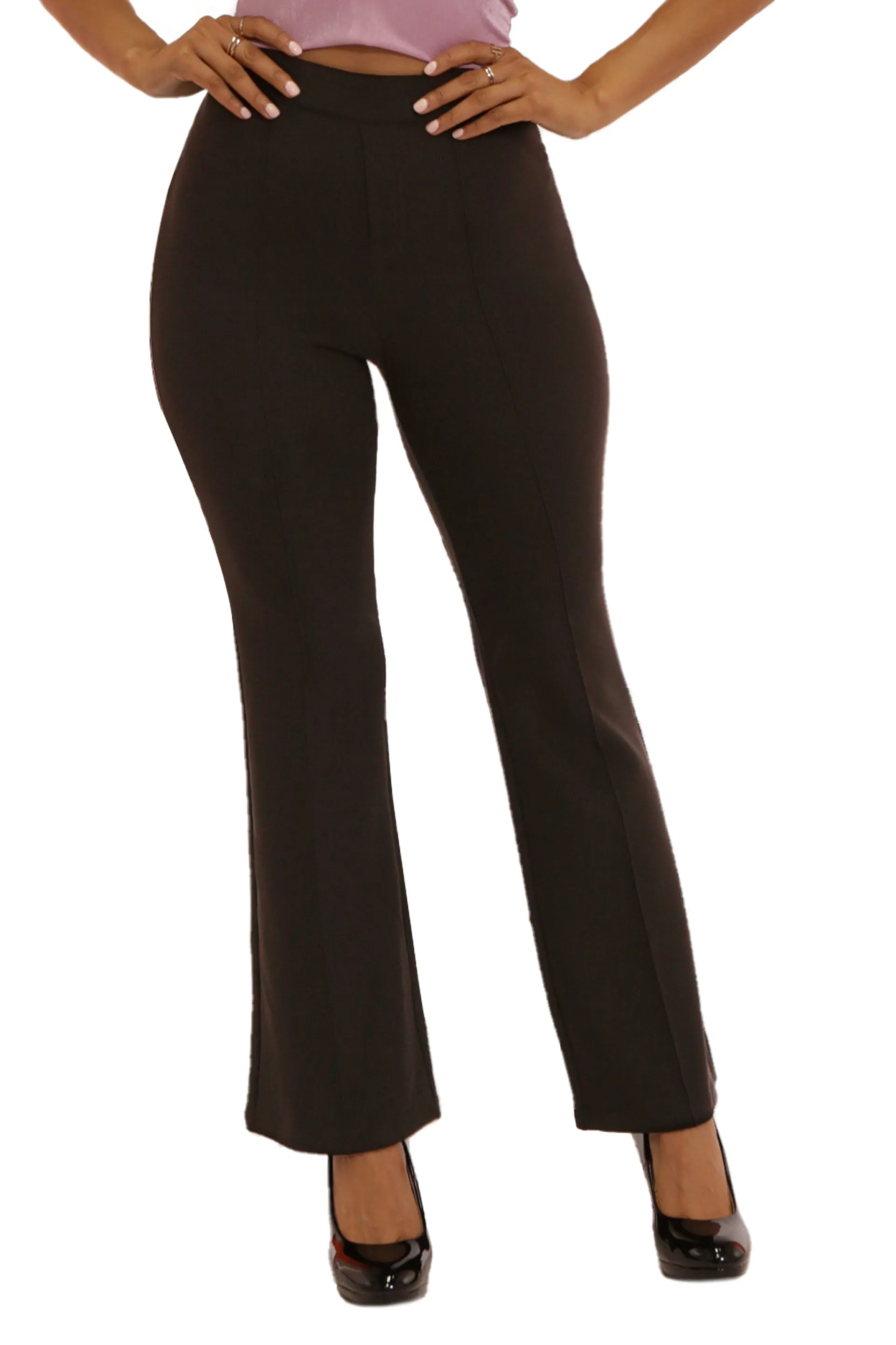 High Waist Flare Pants With Front Seam Detail - Black