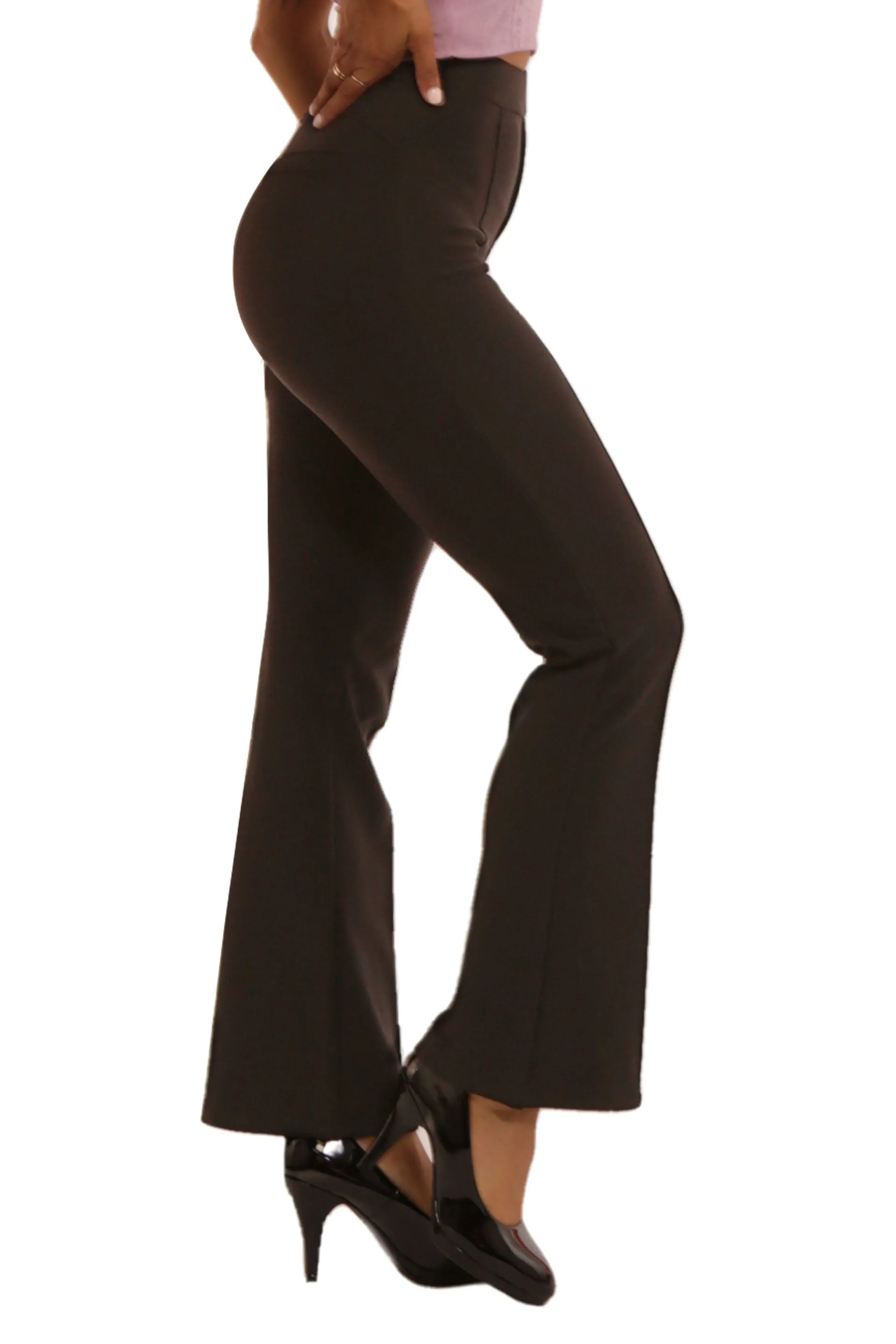 High Waist Flare Pants With Front Seam Detail - Black