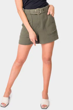 High Waist Linen Short with Novelty Belt