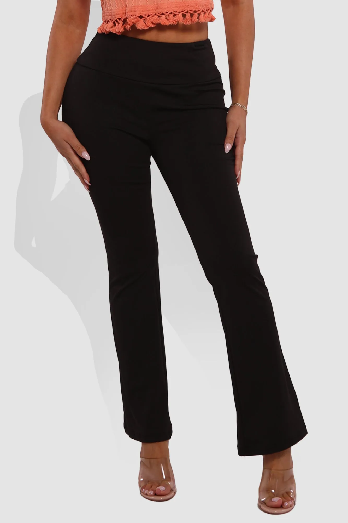 High Waist Tummy Control Boot Cut Flare Pants - Black