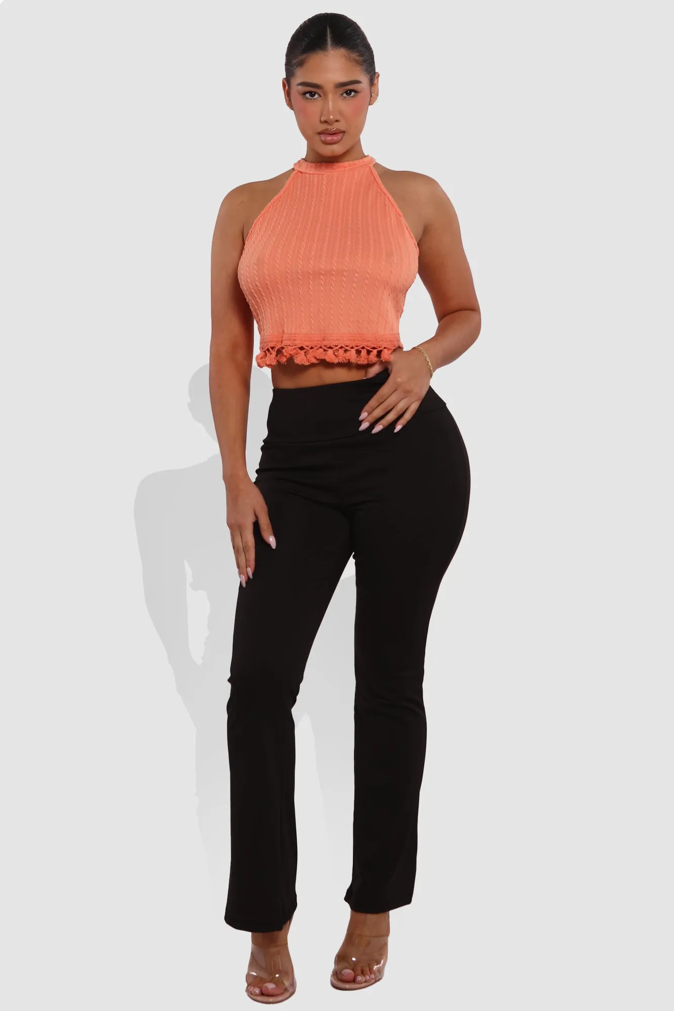 High Waist Tummy Control Boot Cut Flare Pants - Black