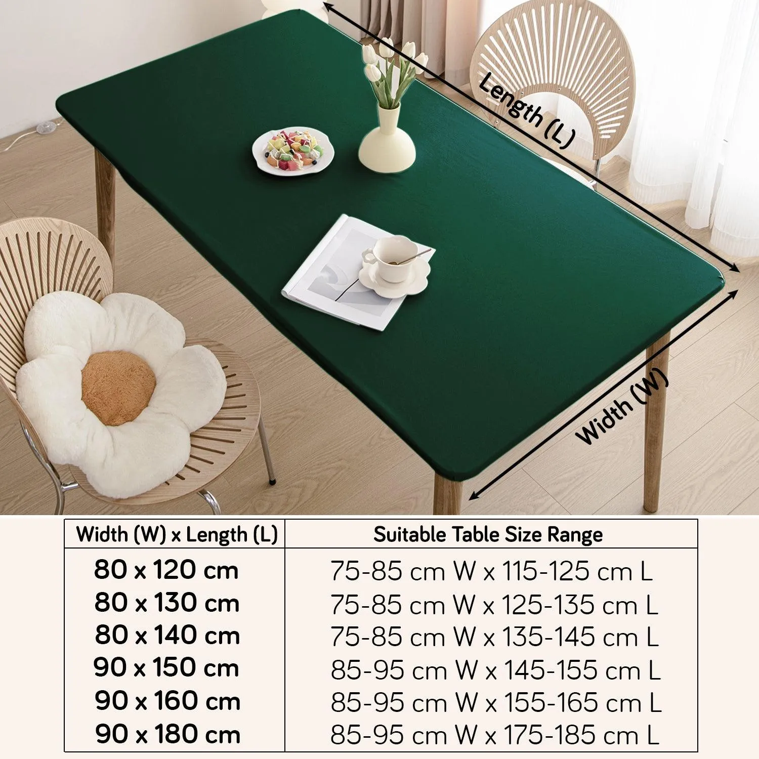 HOKIPO 100% Waterproof Non-Slip Stretch Table Cover, Dark Teal