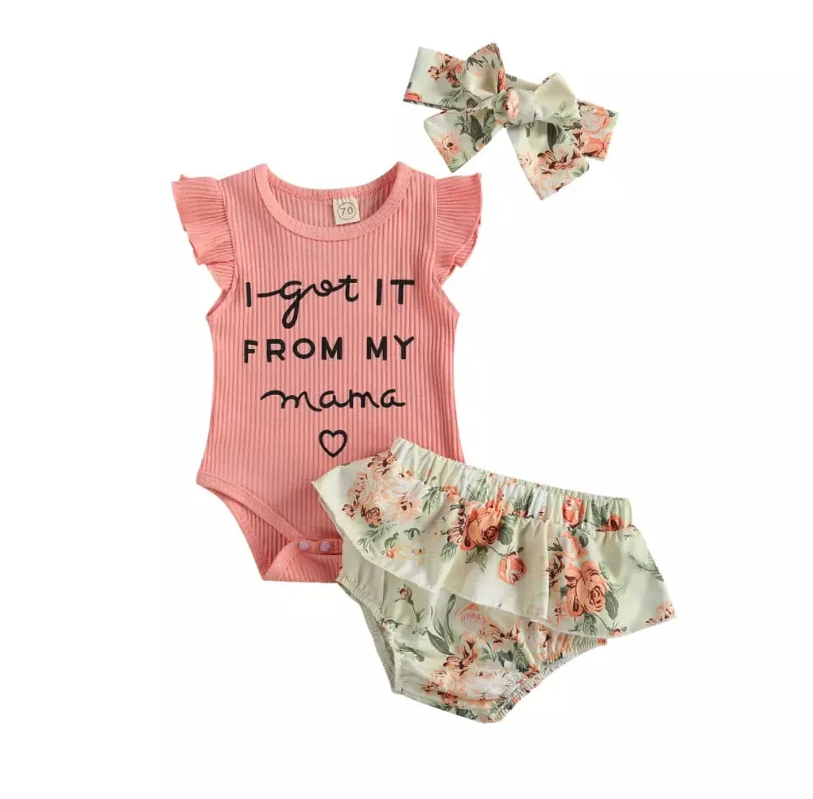 'I got it from My Mumma' Girls 3 piece suit set with matching headband