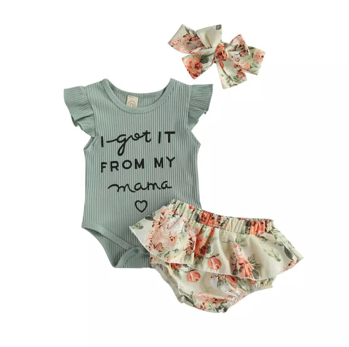 'I got it from My Mumma' Girls 3 piece suit set with matching headband