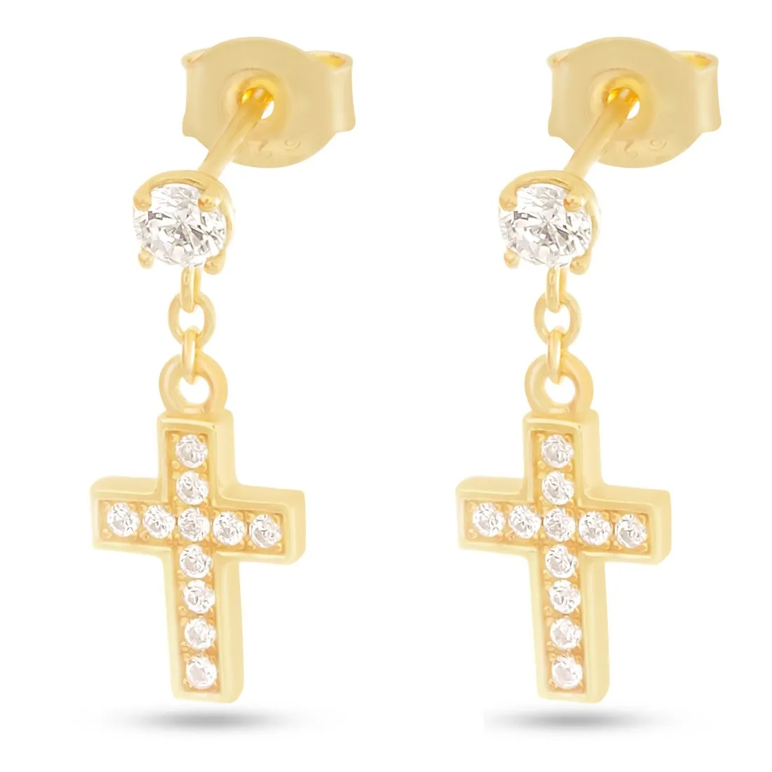 Iced Brilliant-Cut Hanging Cross Earrings