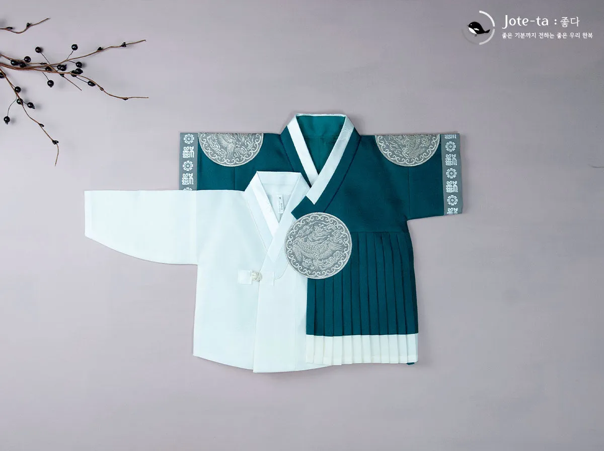 Indigo Blue Phoenix Embroidery Baby Boy Hanbok