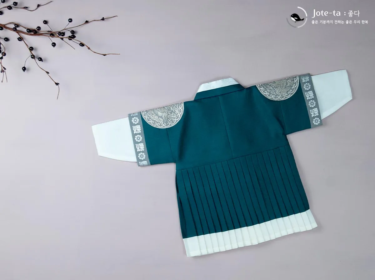 Indigo Blue Phoenix Embroidery Baby Boy Hanbok