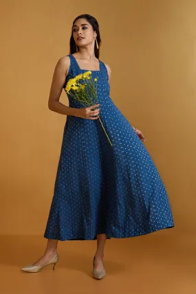 Indigo Gleam Cascading Panels Princess Cut Long Dress