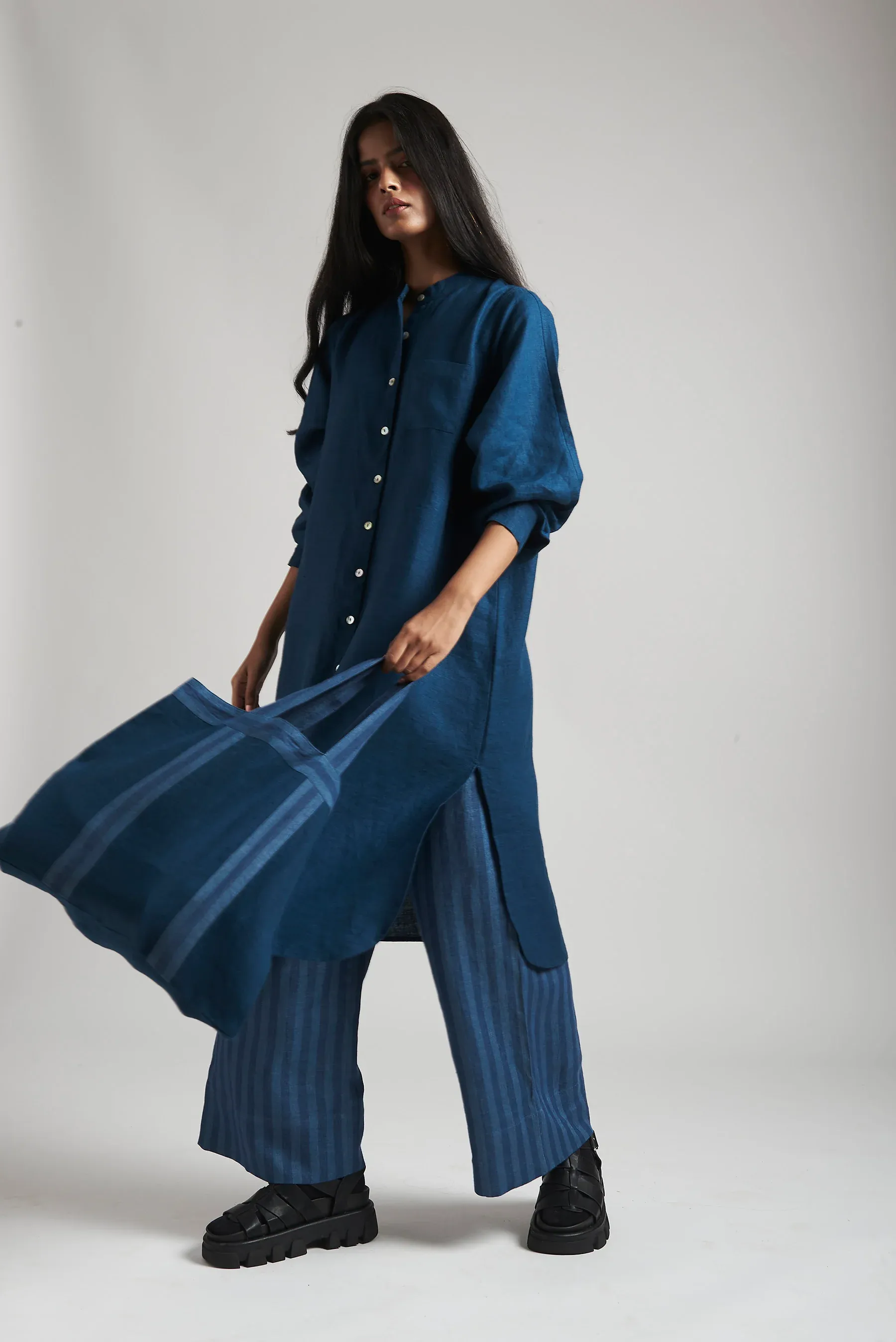 Indigo Linen Shirt Dress