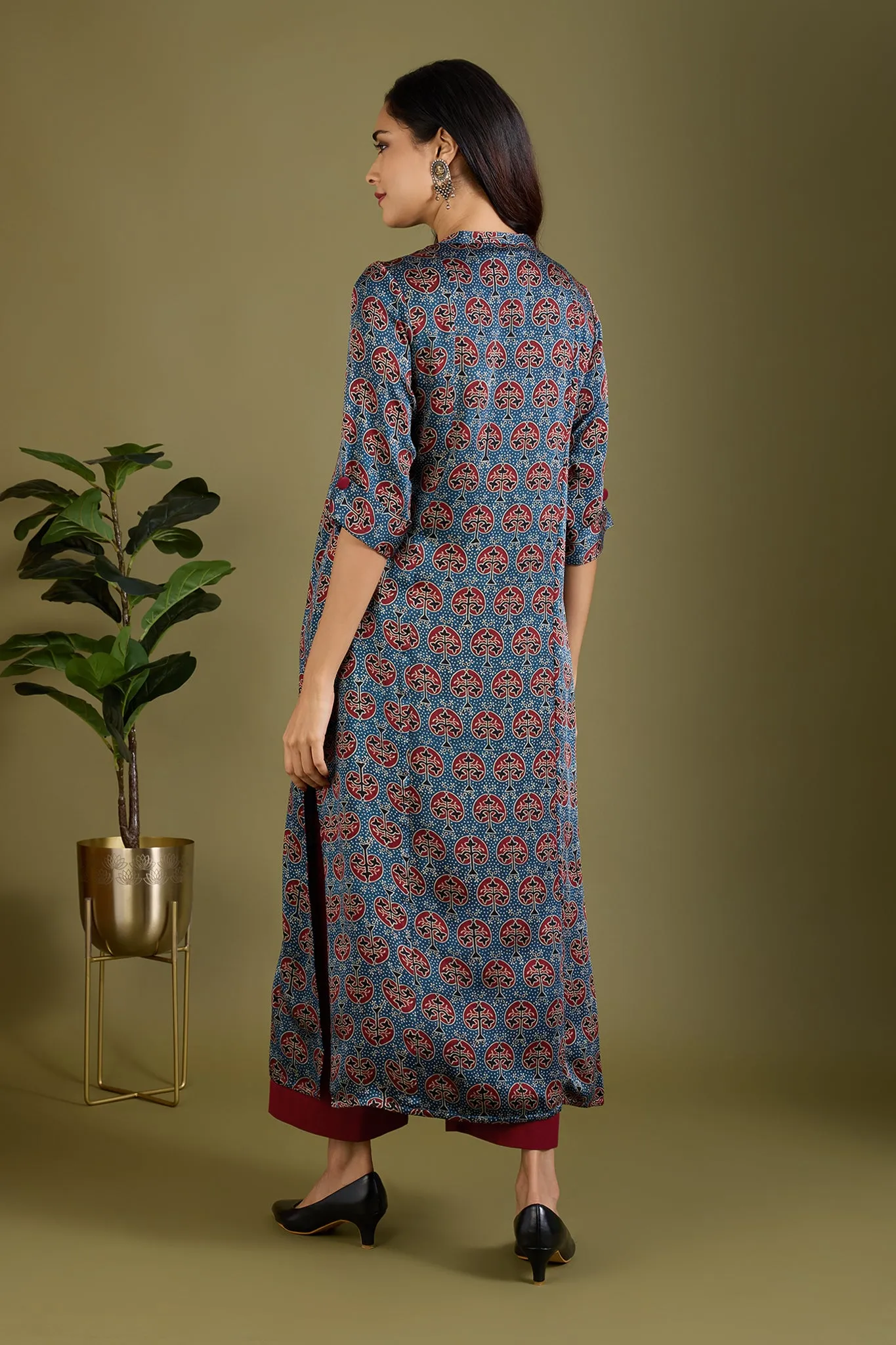 Indigo Orchard Luxe Ajrakh Long Yoke Modal Silk Panel Kurta