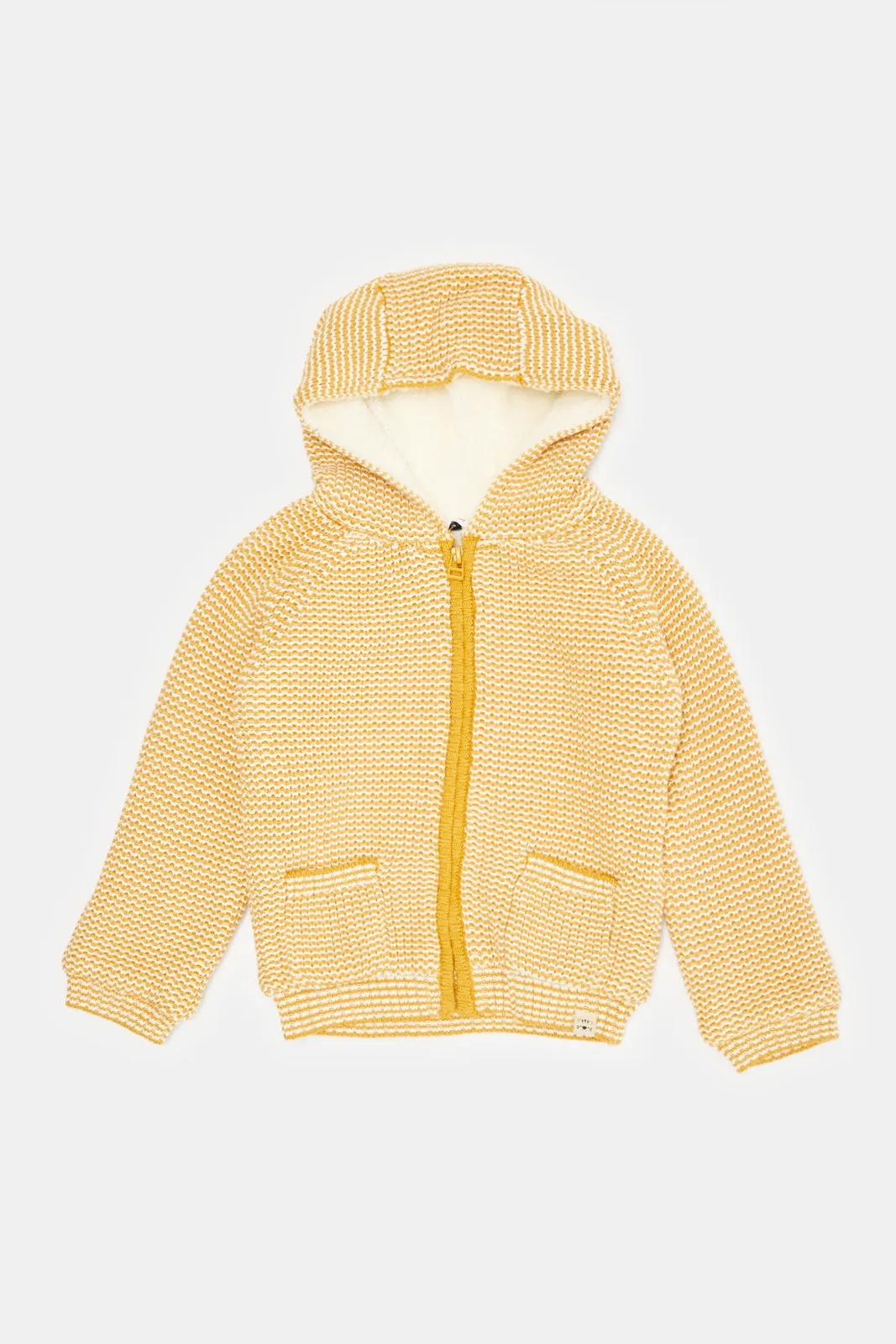 Infant Boys Mustard Sherpa Hooded Cardigan