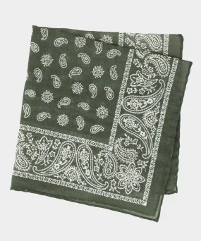 Italian Bandana Print Pocket Square in Olive