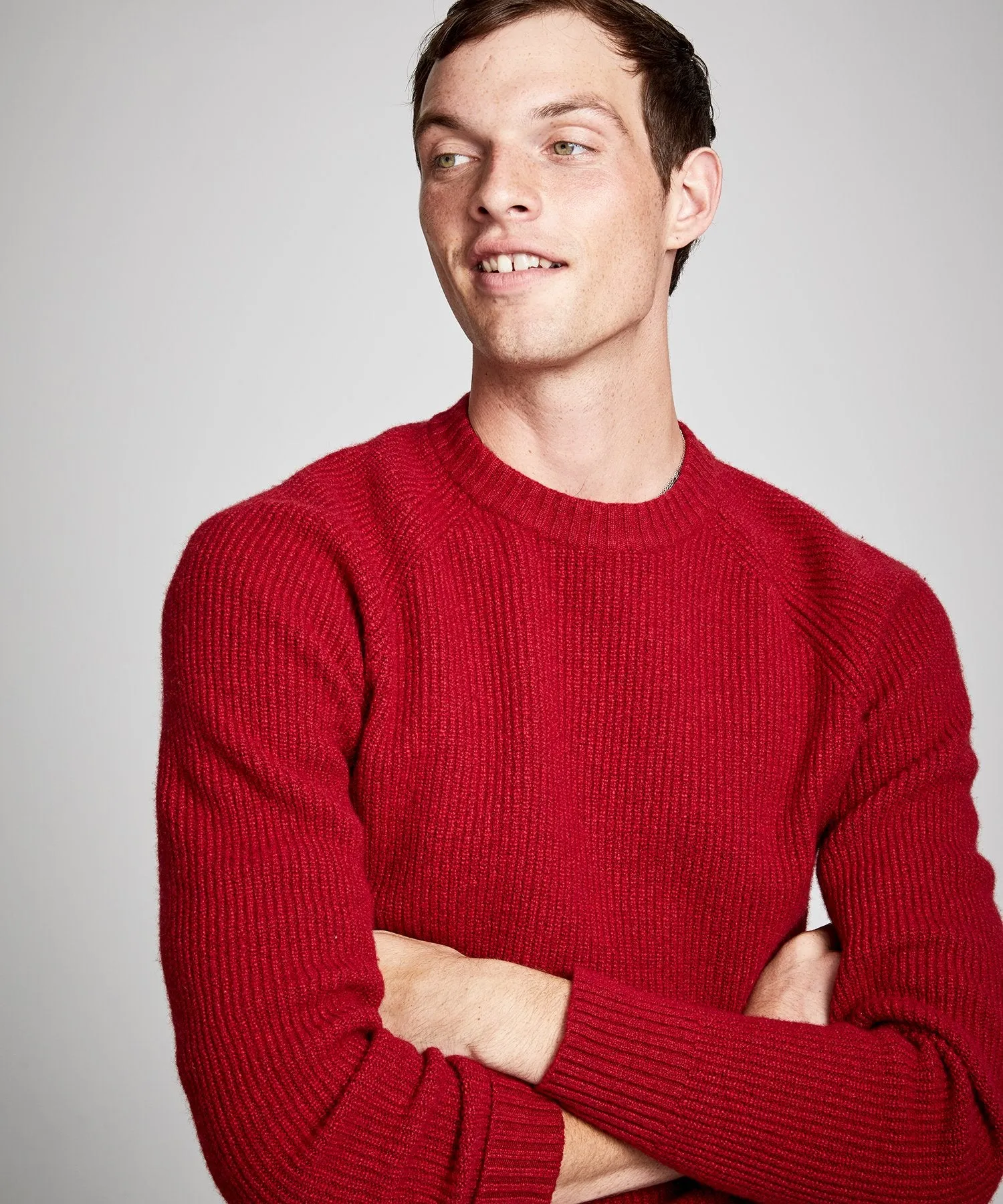 Italian Ribbed Raglan Crew in Red