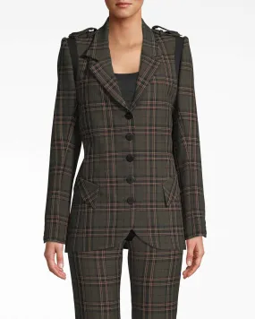 Jagger Plaid Military Blazer In Olive