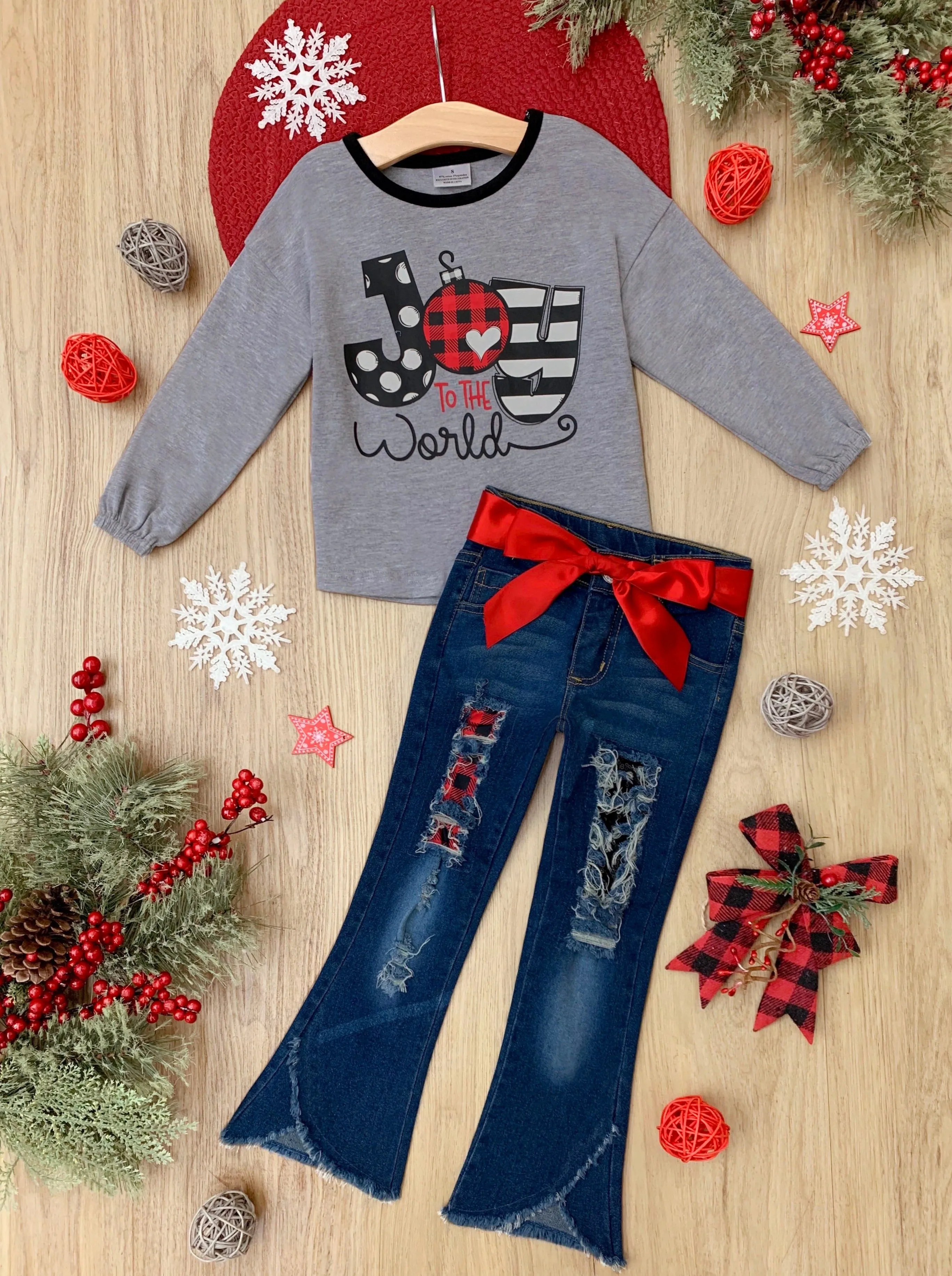 Joy To The World Patched Jean Set