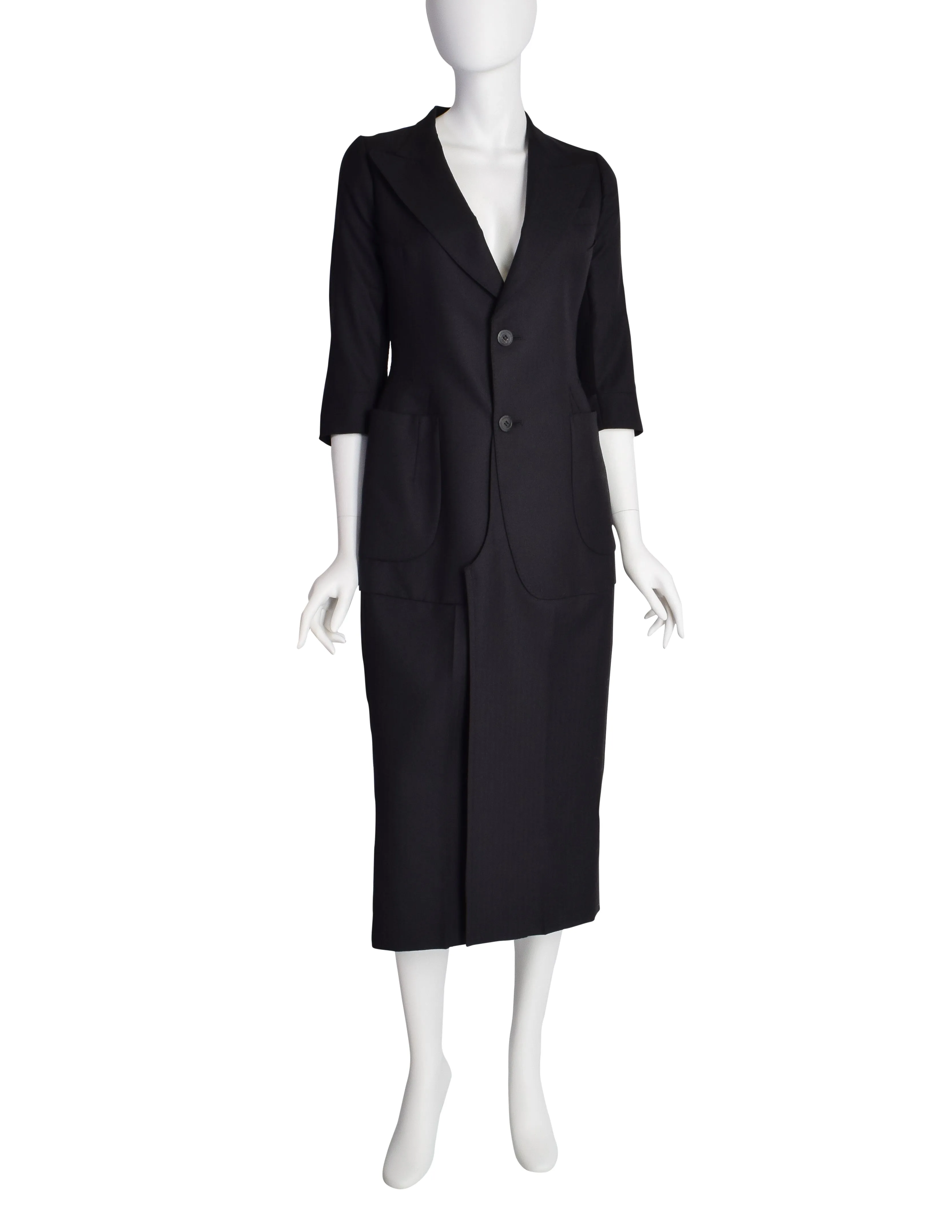 Junya Watanabe Comme des Garcons Vintage Black Tailored Deconstructed Coat Dress