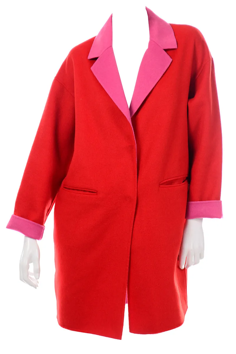 Kate Spade Add a Layer of Meaning Felted Wool Blend Red Coat With Pink Lining