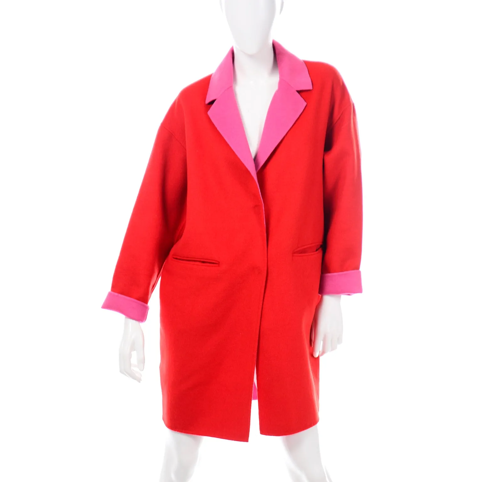 Kate Spade Add a Layer of Meaning Felted Wool Blend Red Coat With Pink Lining