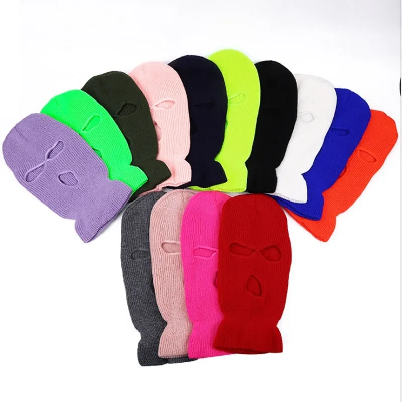 Keep Warm Three Holes Men Balaclava Knitted Hat Autumn Winter Outdoor Ride Unisex Hip Hop Women Ski Mask Beanie