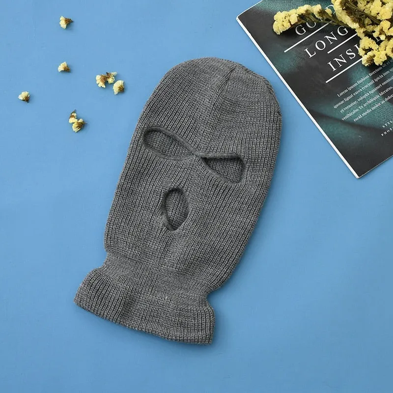 Keep Warm Three Holes Men Balaclava Knitted Hat Autumn Winter Outdoor Ride Unisex Hip Hop Women Ski Mask Beanie