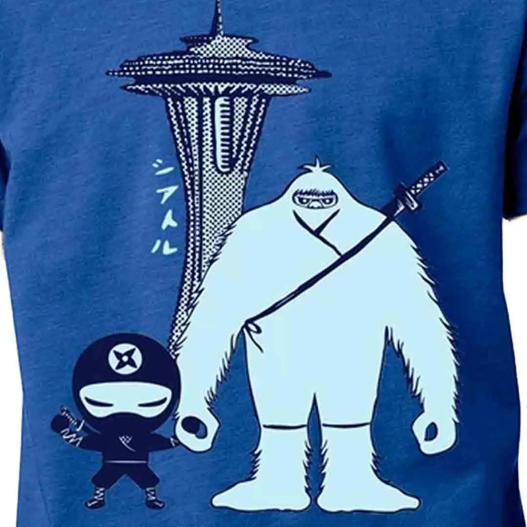 Kids Tee - Ninja Yeti Space Needle Turquoise on Blue Tee by Namu