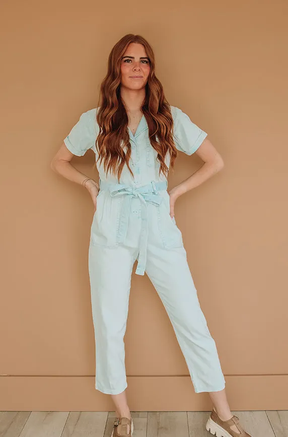 Kiss Me More Ice Blue Jumpsuit - Nursing Friendly - FINAL SALE