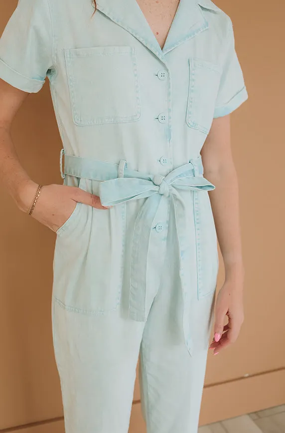 Kiss Me More Ice Blue Jumpsuit - Nursing Friendly - FINAL SALE