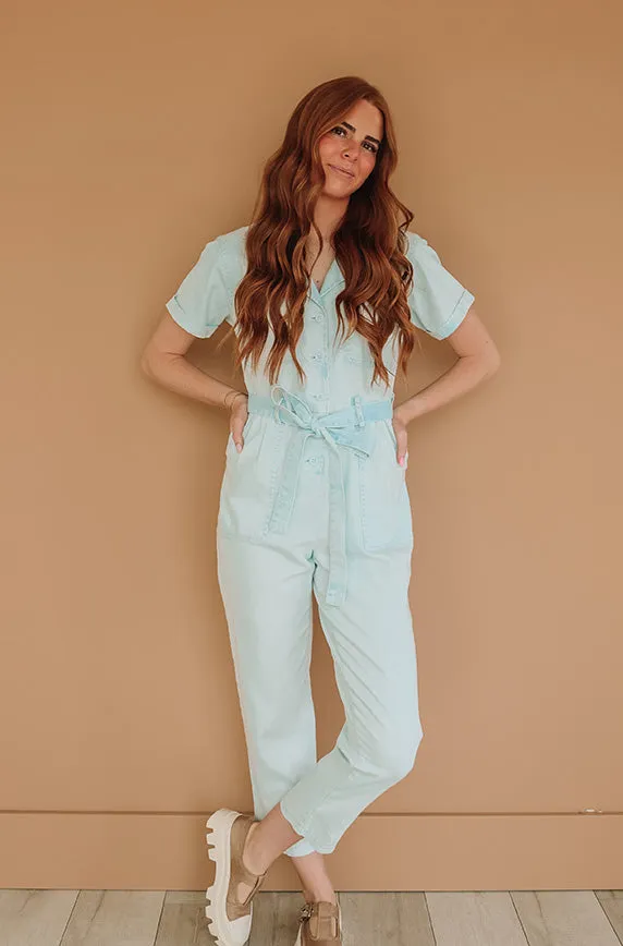 Kiss Me More Ice Blue Jumpsuit - Nursing Friendly - FINAL SALE