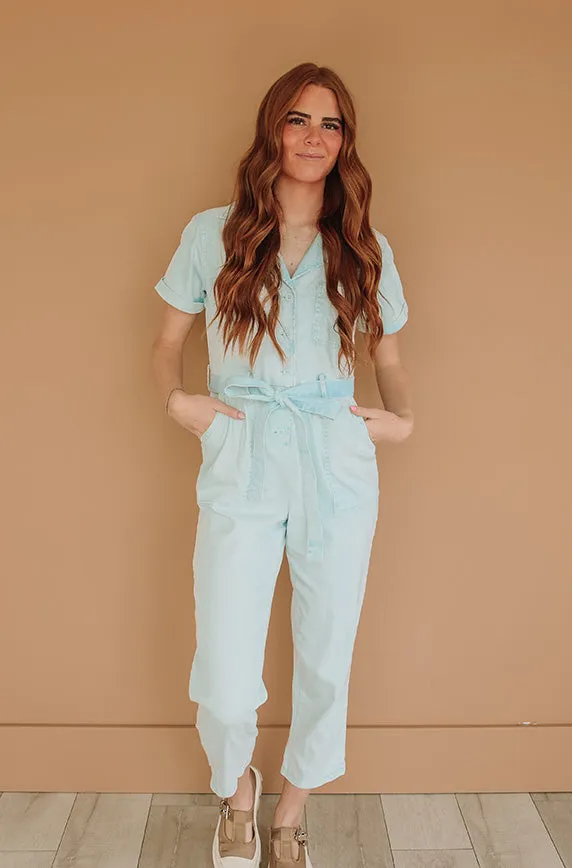 Kiss Me More Ice Blue Jumpsuit - Nursing Friendly - FINAL SALE