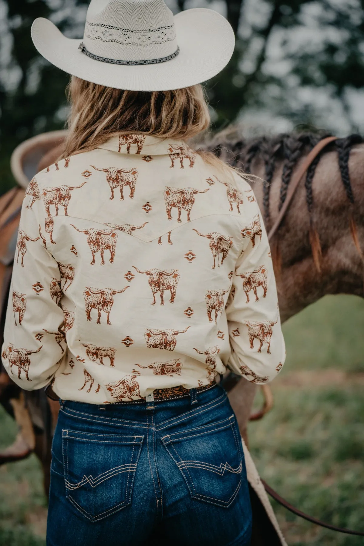 'Klara' Longhorn Cream Pearl Snap (S-XXL)